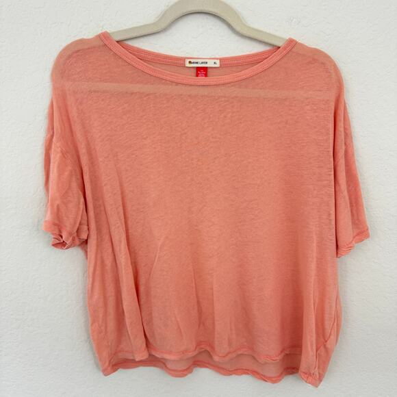 Marine Layer Womens Short Sleeve T Shirt Top Size XL Hemp Cotton Boxy Peach - Picture 1 of 5